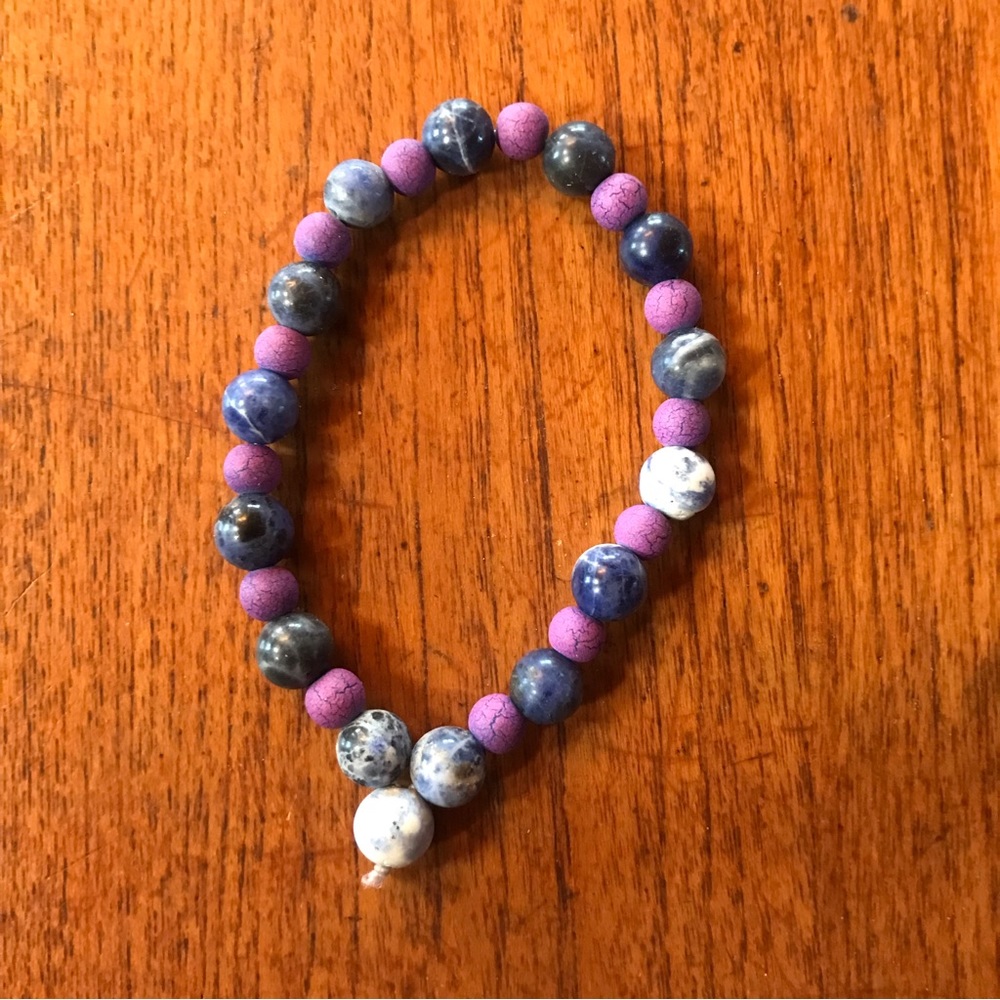 Quarter Mala bracelet blue sodalite and purple glass beads